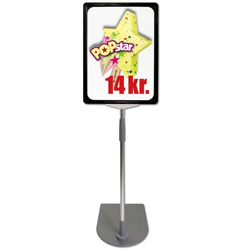 Double sided price frame, set w/alu base and pole, black A4 frame, cover sheet, height 72-90 cm #1