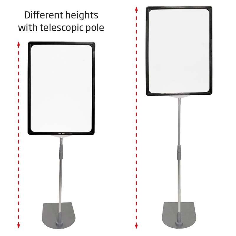Double sided price frame, set w/alu base and pole, black A5 frame, cover sheet, height 63-81 cm #4