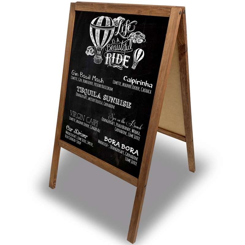 Wooden A-Board, dark stained wooden frame and black chalkboard plate, 60 x 100cm incl. 8 chalk board markers #10