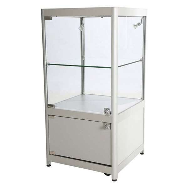 Showcase Counter Solo, silver, with storage and LED spots #1