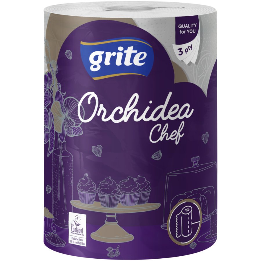 Paper towel, Grite Orchidea, 3-ply, 100% new fiber, 28 rolls #1