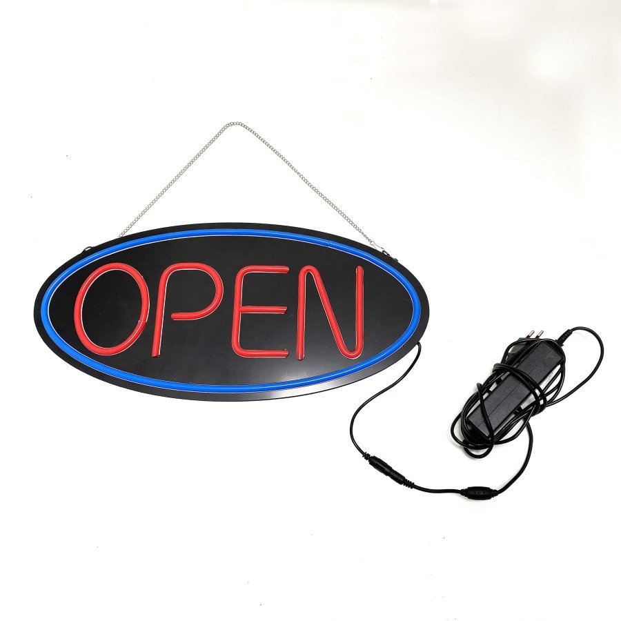 Attractive LED Open Sign - Black Design with Red Text and Blue Circle #2