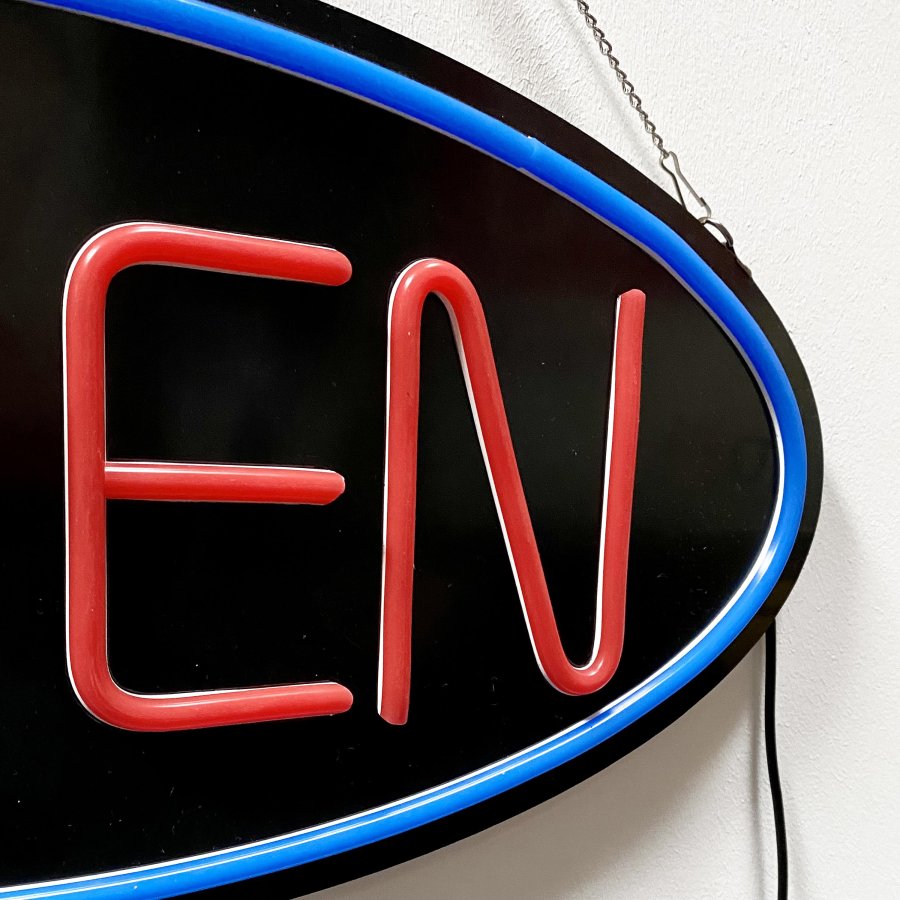 Attractive LED Open Sign - Black Design with Red Text and Blue Circle #8