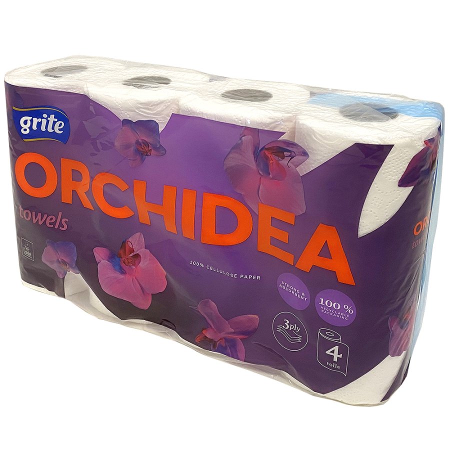 Paper towel, Grite Orchidea, 3-ply, 100% new fiber, 28 rolls