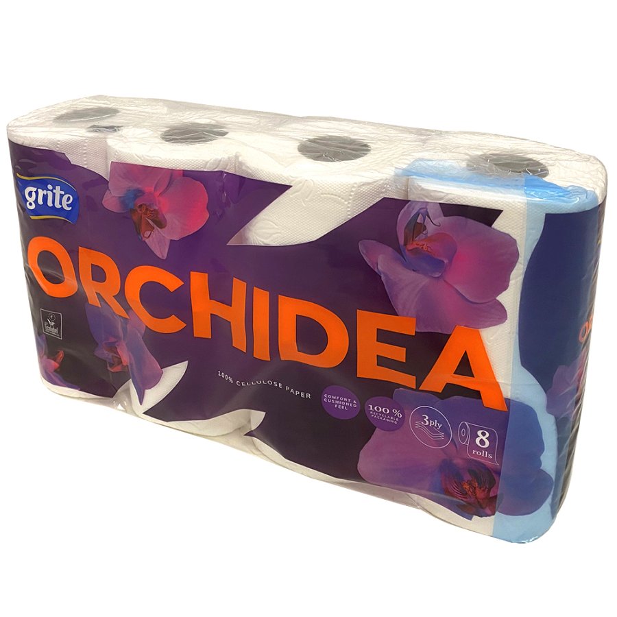 Toilet paper, Grite Orchidea White, 3-ply, 100% virgin fiber, 56 rolls