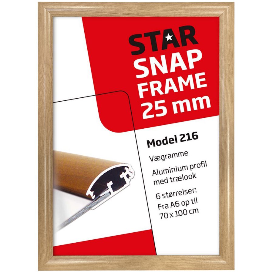 Alu Snap Frame 25 mm A1 in Light Wood Look - Perfect for Presentations
