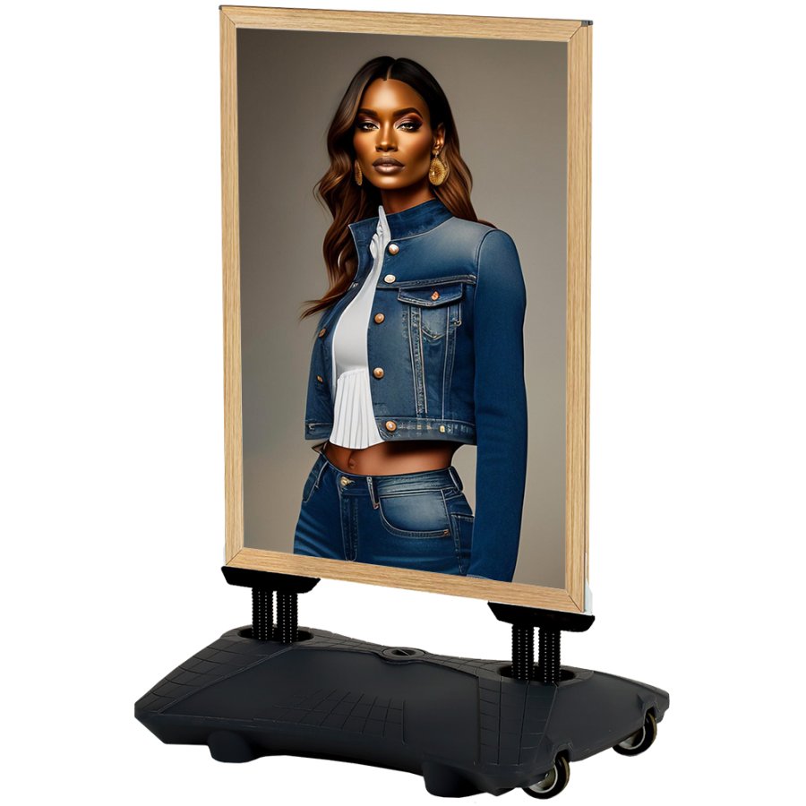 Weather-resistant Wind-Pro Pavement Sign in Black/Light Wood - Size A1