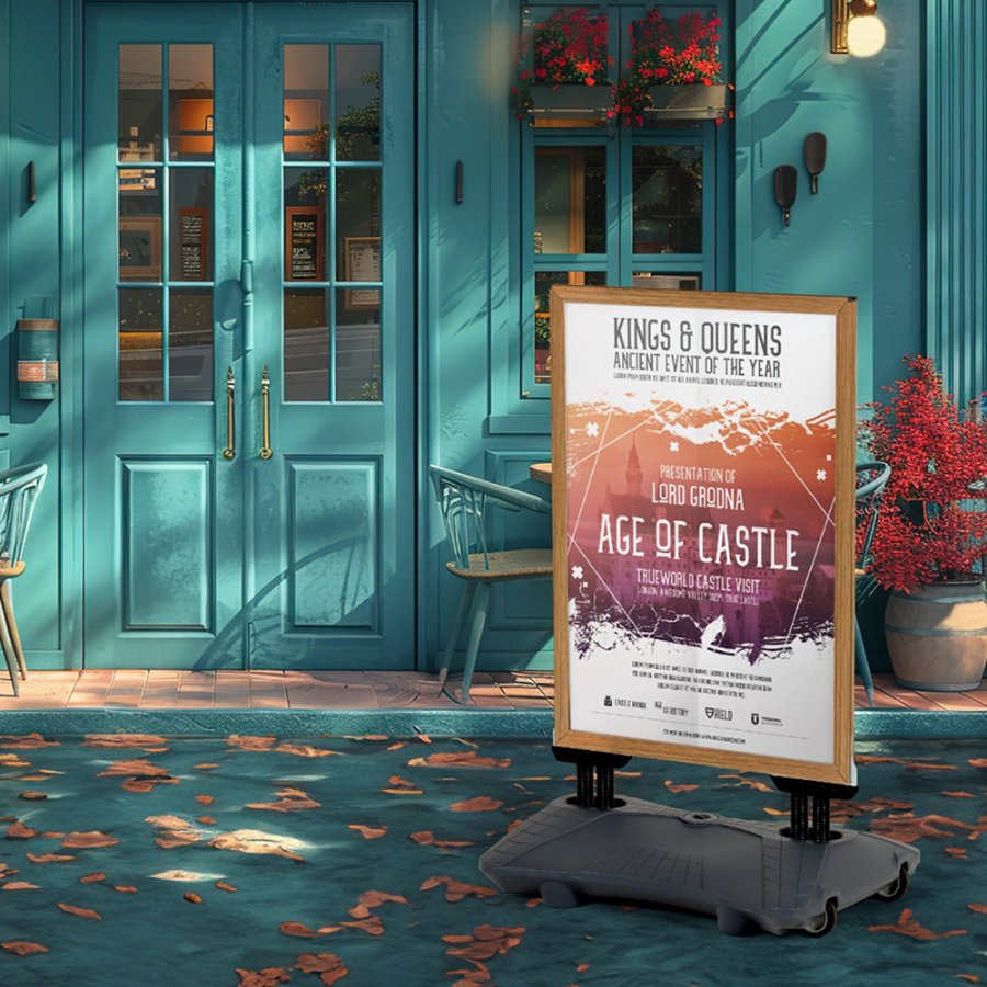 Weather-resistant Wind-Pro Pavement Sign in Black/Light Wood - Size A1