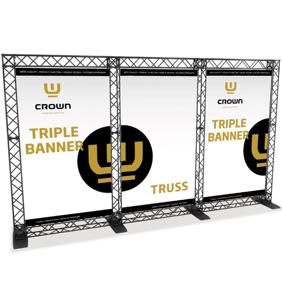 Crown Truss Triple Banner, 10 x 10 cm, black exhibition wall
