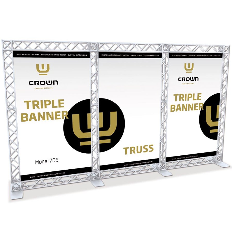 Crown Truss Triple Banner, 10 x 10 cm, white exhibition wall