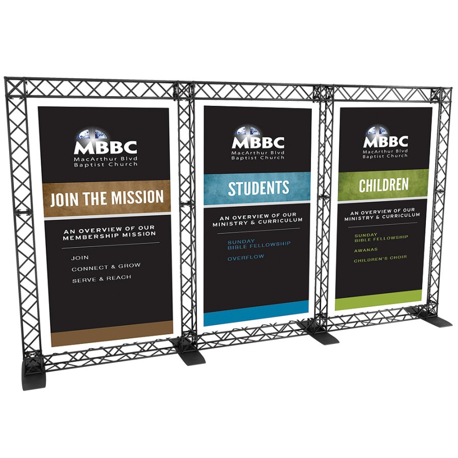 Crown Truss Triple Banner, 15 x 15 cm, black exhibition wall
