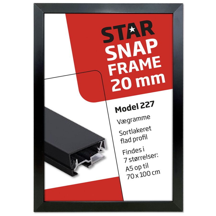 Alu snap frame, black, 20 mm flat profile, A4
