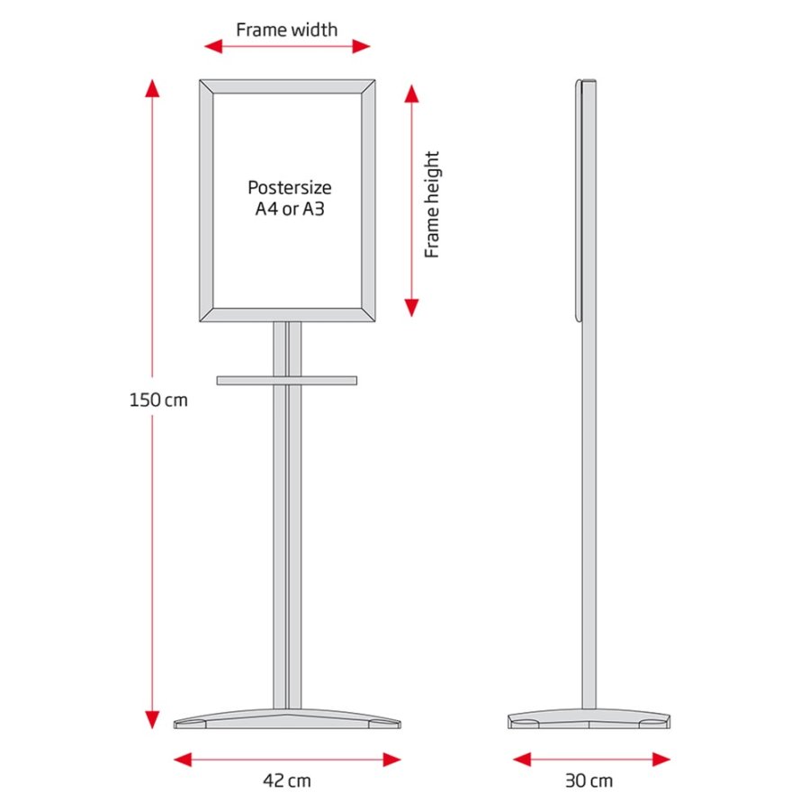 Mini Multi Stand with A3 Snap Frame and round shelf