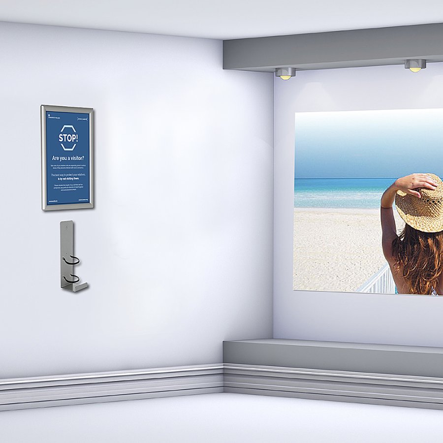 Hand Dispenser Shelf and Alu Snap Frame A4 - Wall set