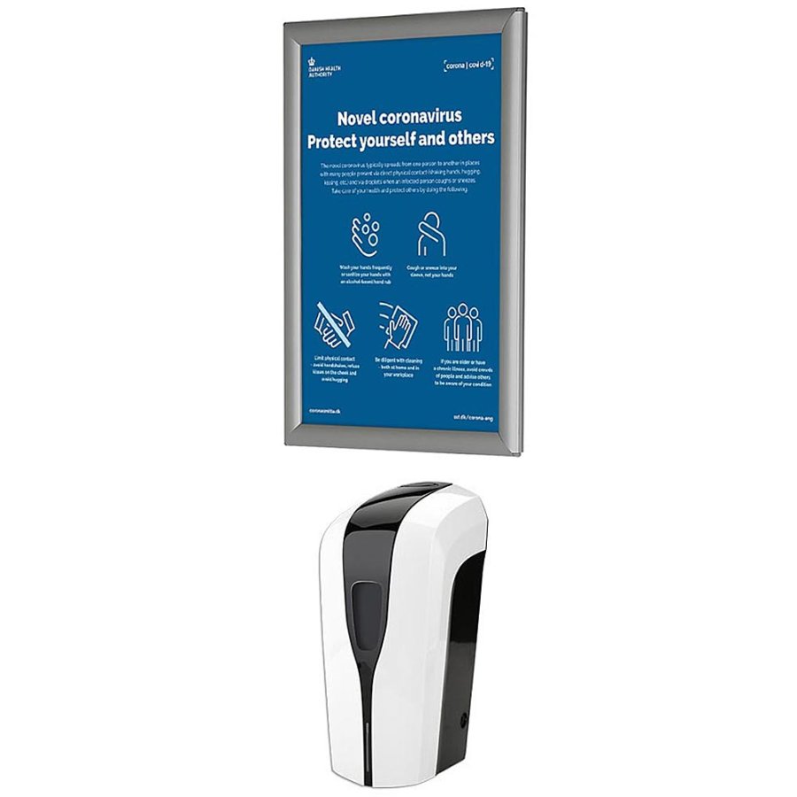 Hand Dispenser 1000 ml and Alu Snap Frame A4 - Wall Set