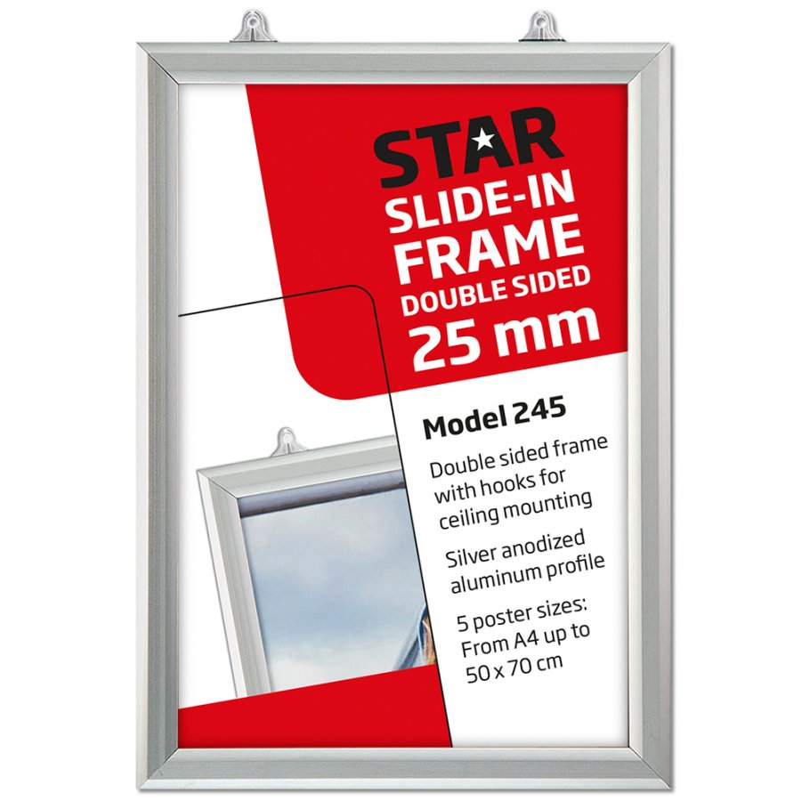 Slide-in frame, double sided, 25 mm, vertical, A4, alu/silver
