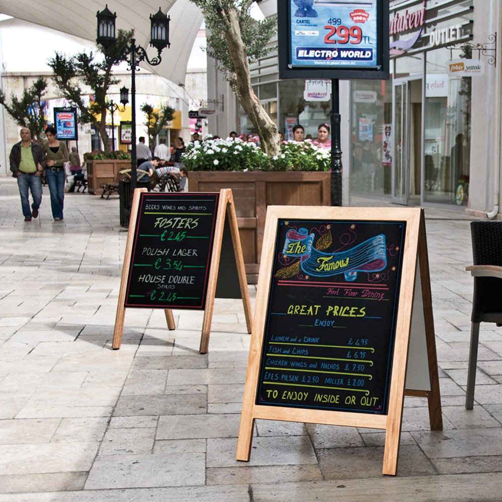 Wooden A-Board Light Pavement Sign with Magnetic Steel Writing Board ...