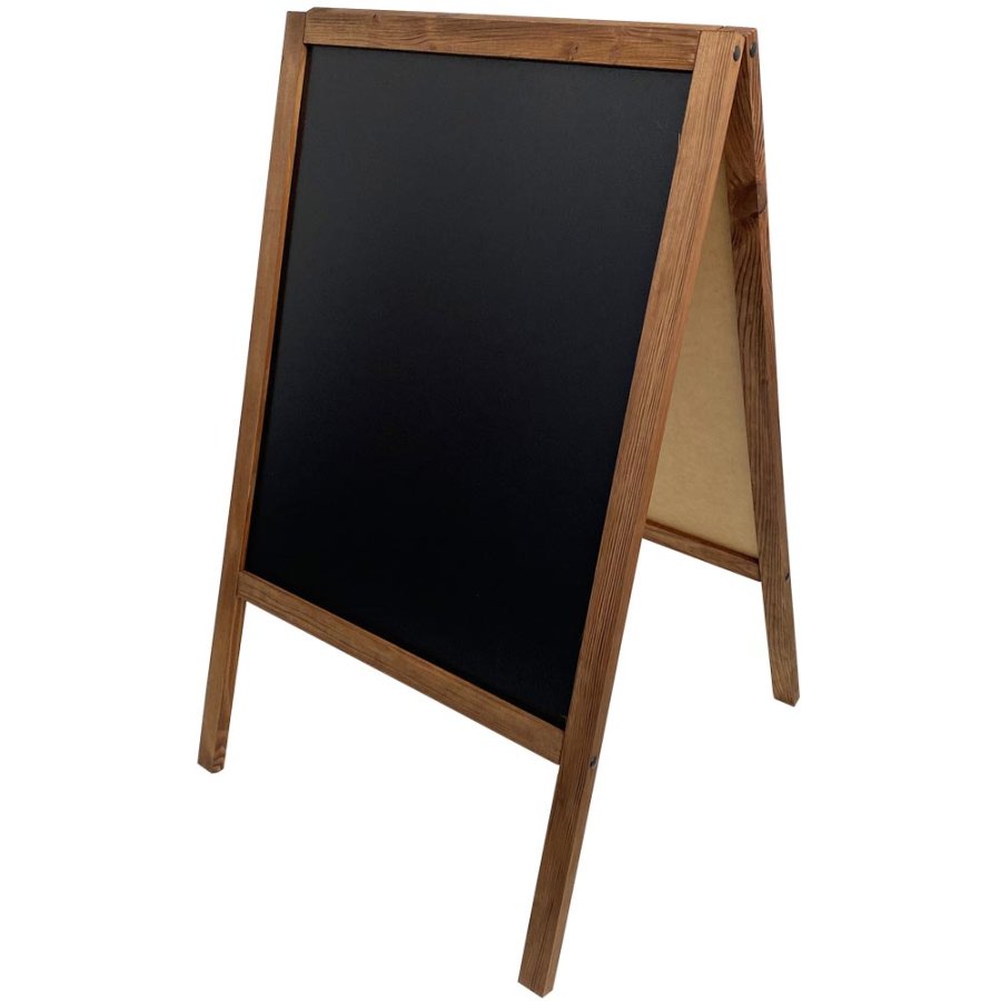 Wooden A-Board, dark stained wooden frame and black chalkboard plate, 60 x 100cm incl. 8 chalk board markers