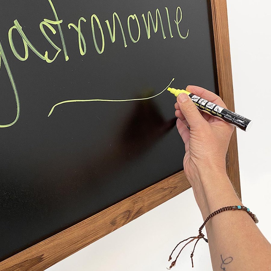 Wooden A-Board, dark stained wooden frame and black chalkboard plate, 60 x 100cm incl. 8 chalk board markers