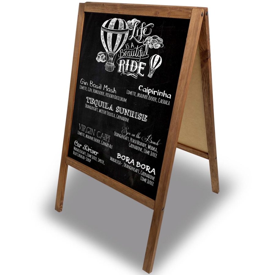 Wooden A-Board, dark stained wooden frame and black chalkboard plate, 60 x 100cm incl. 8 chalk board markers
