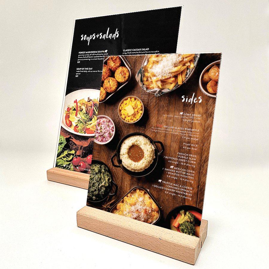 WOOD Block Menu holder acrylic A4 vertical/angled