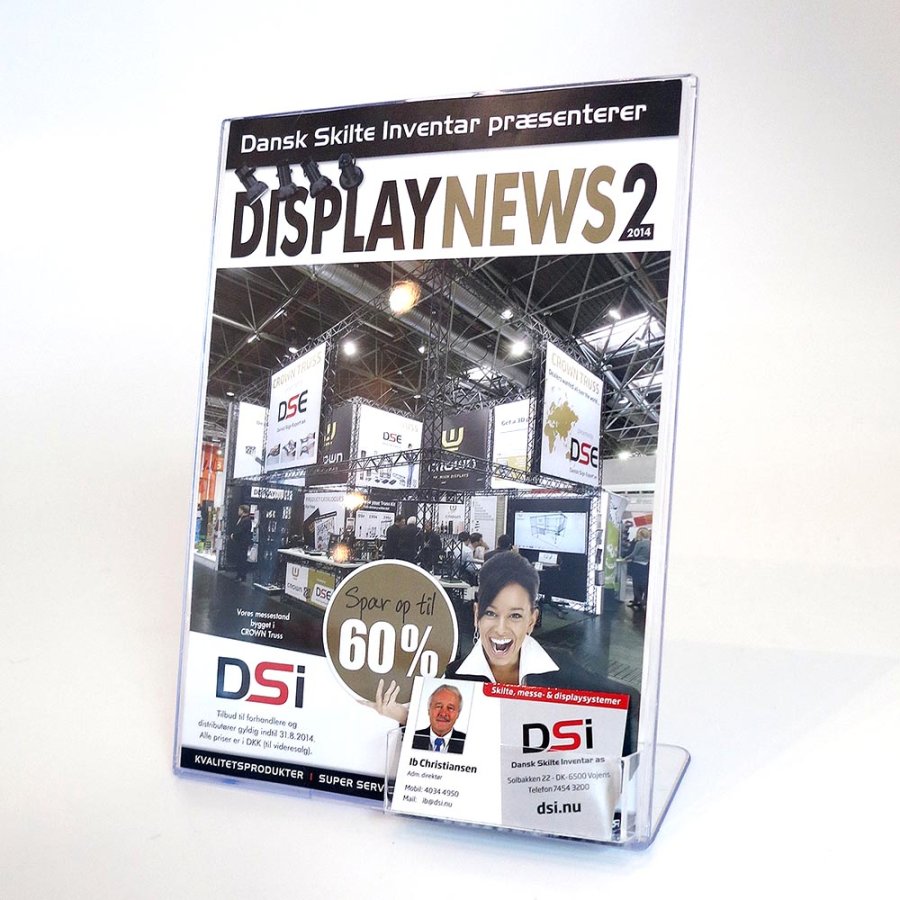 Menuholder Single, vertical, A4, with card holder and top incert