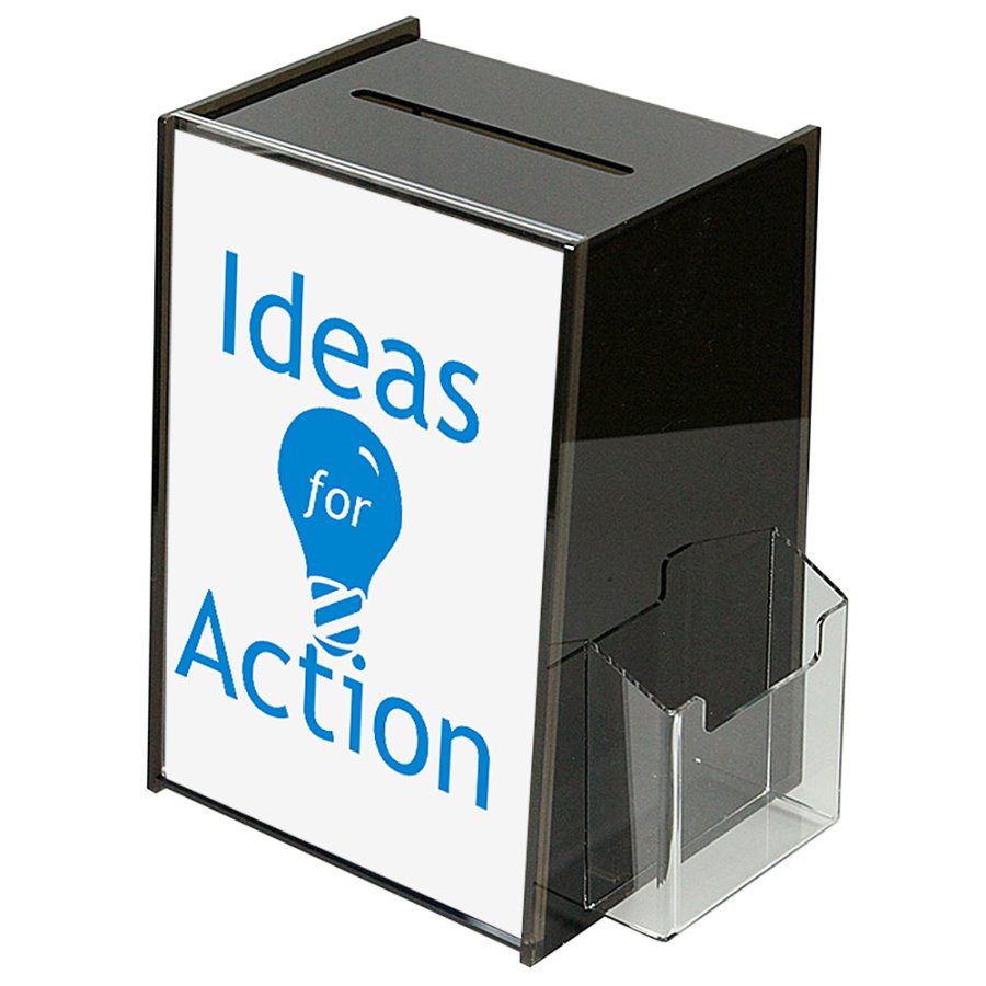 Tip Box Black with A4 info and M65 brochure holder, acrylic