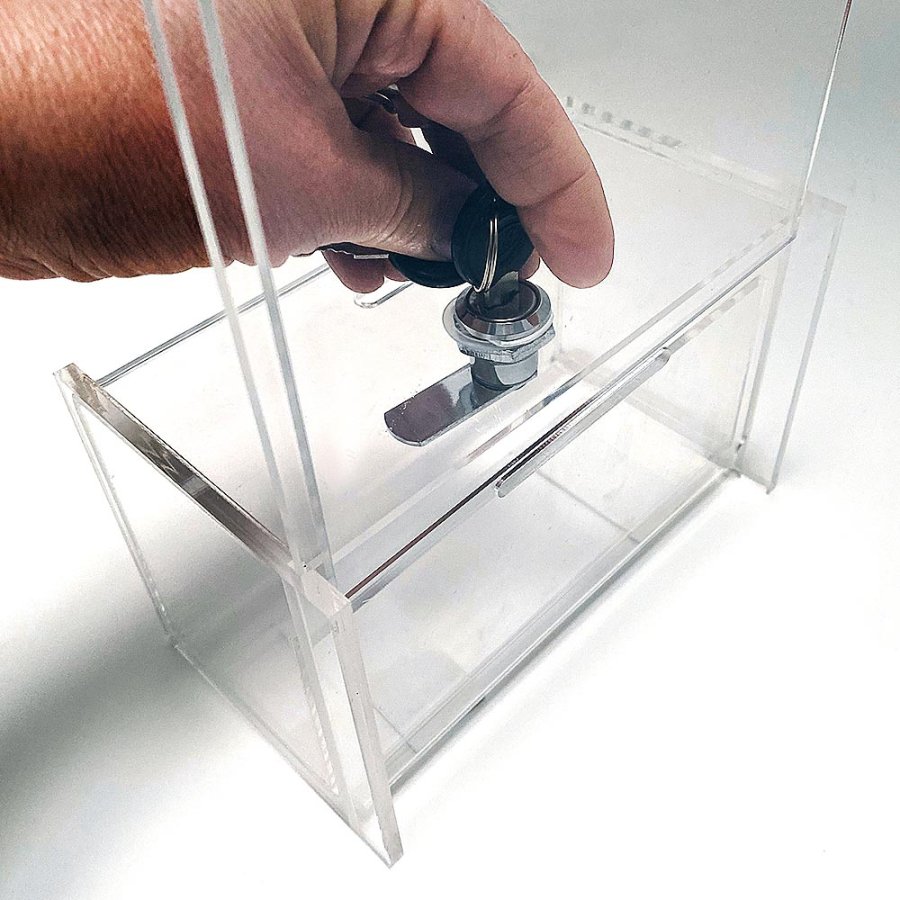 Tip Box Clear with info, 14,8 x 16 cm and lock