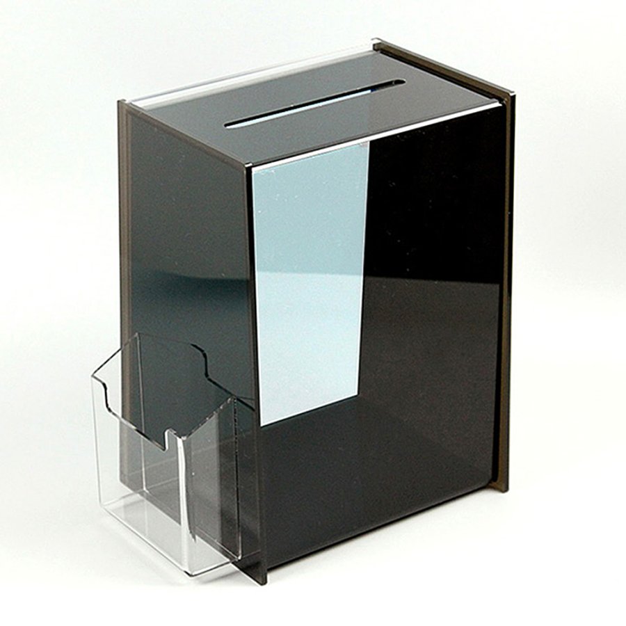 Tip Box Black with A4 info and M65 brochure holder, acrylic