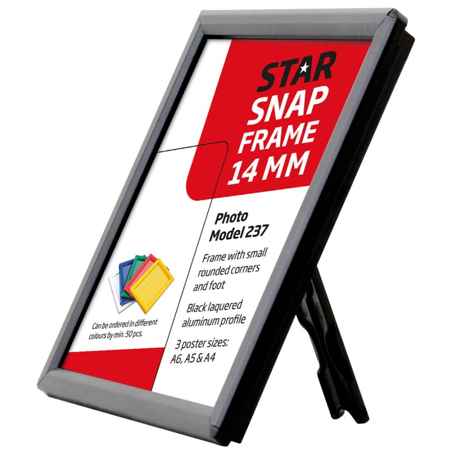 Opti snap frame, 14 mm, A4, black, with fitting support