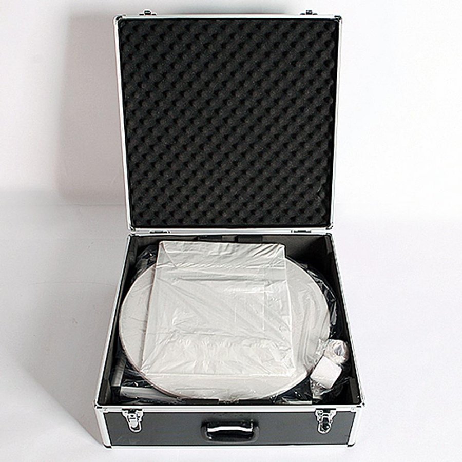 Circle Counter, white, with 8 PET panels and suitcase