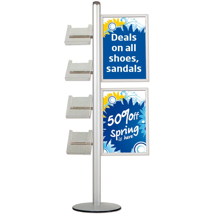 Free Standing Sign Holder, MultiStand, one-sided, 4 A4 shelves, 2 slide-in frames, A2 - 42 x 59,4 cm