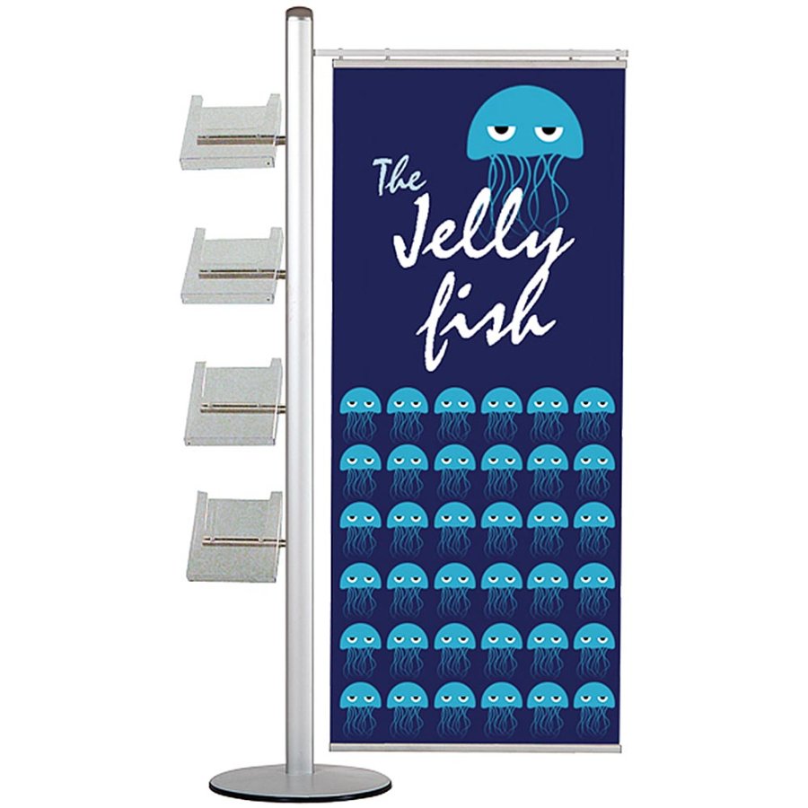Banner Stand, MultiStand, one-sided, 4 A4 shelves, banner, 60 cm