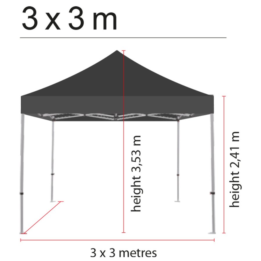 Event Tent Lux, 3 x 3 m, alu/silver poles, black top