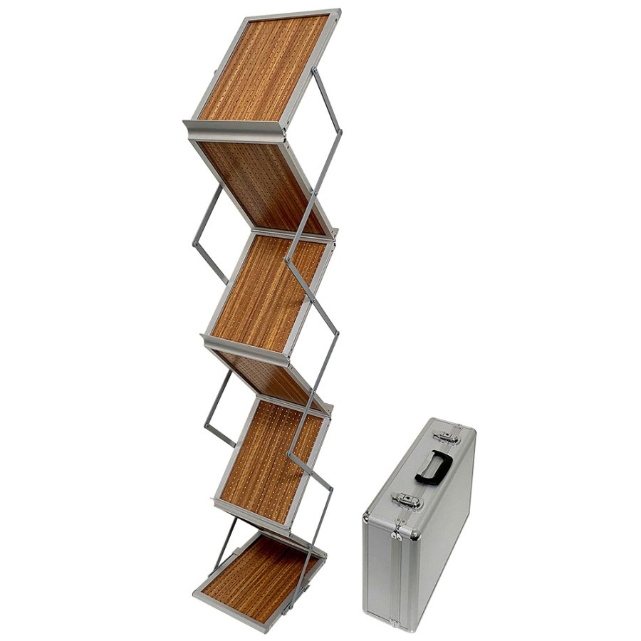 Flex Brochure stand 6 x A4, alu/wood incl. suitcase