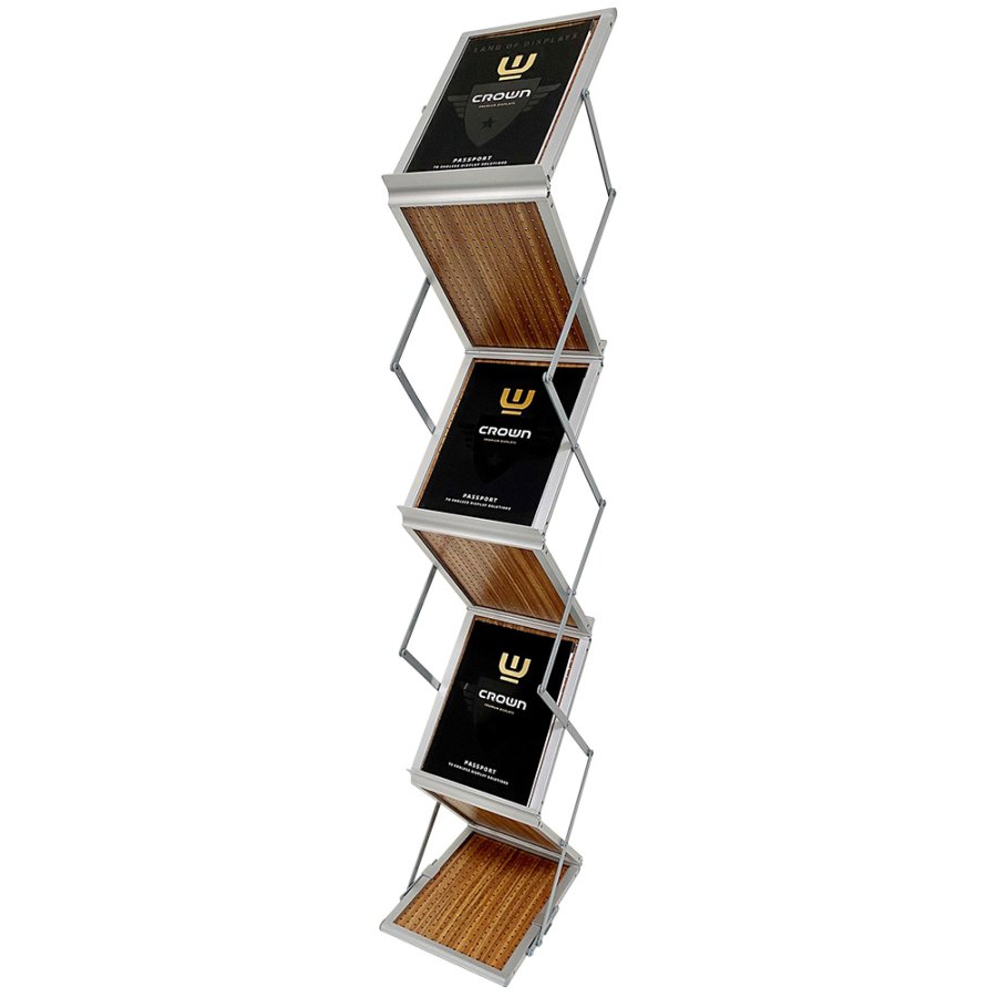 Flex Brochure stand 6 x A4, alu/wood incl. suitcase