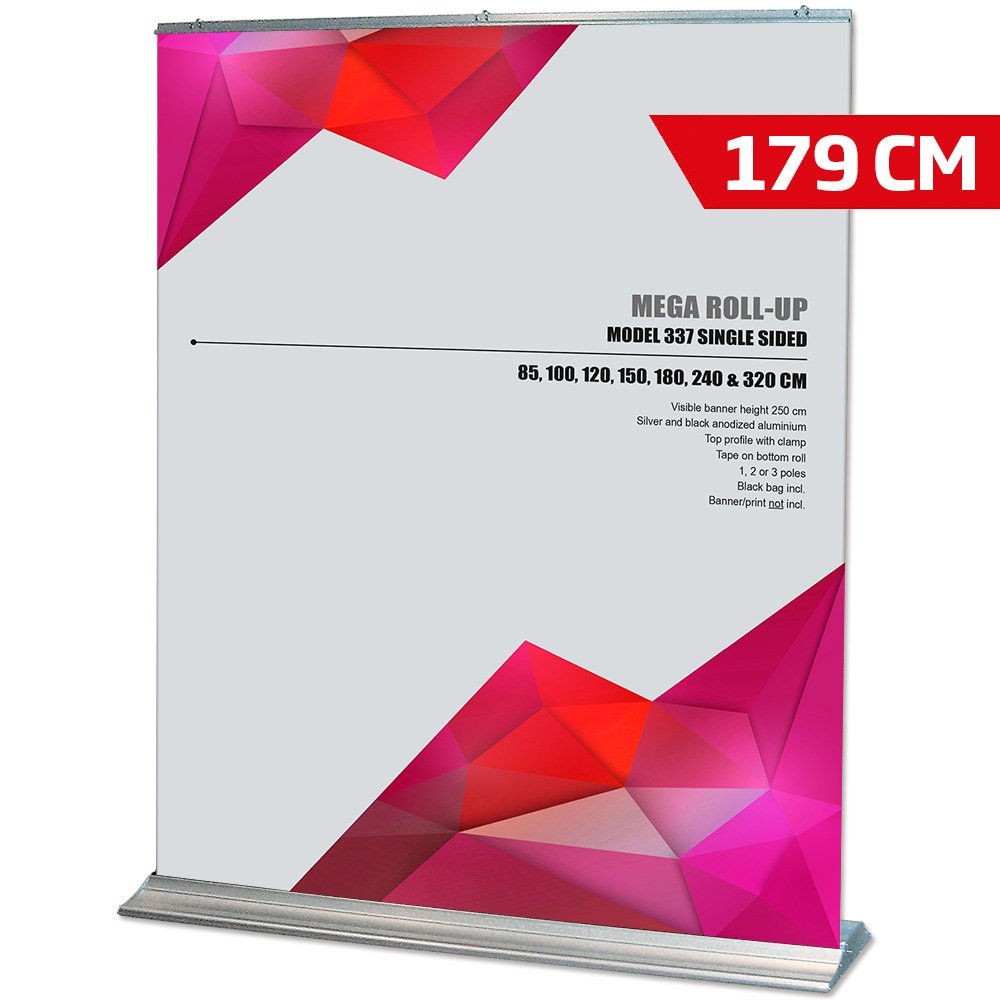 Roller Banner, Basic, Mega, one-sided, Silver, 180 cm | Danish Sign Export