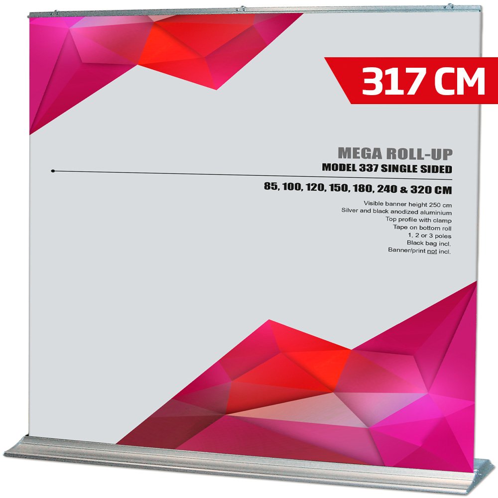 Roller Banner, Basic, Mega, one-sided, Silver, 320 cm | Danish Sign Export