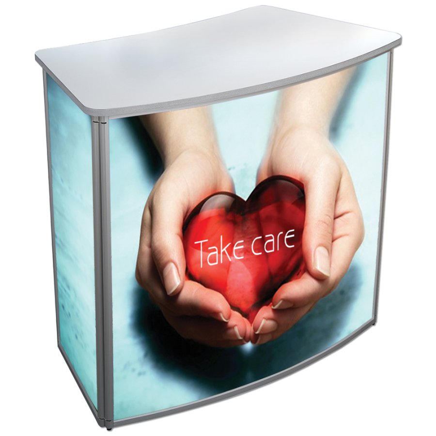 Curved Counter, exhibition desk with white top plate