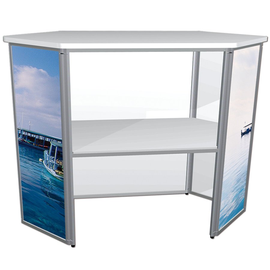 Expo Counter, 5-sided exhibition desk with white top plate