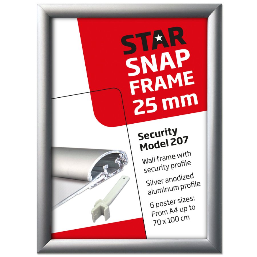 Alu security snap frame, 25 mm, A2, silver
