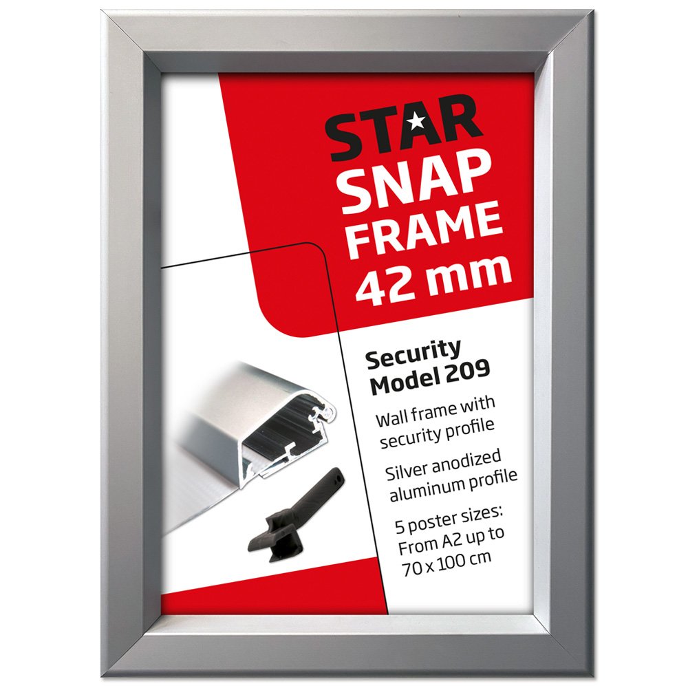 Snap Frame, Security Frame, 42 mm aluminum profile, Silver, B1 - 70 x ...