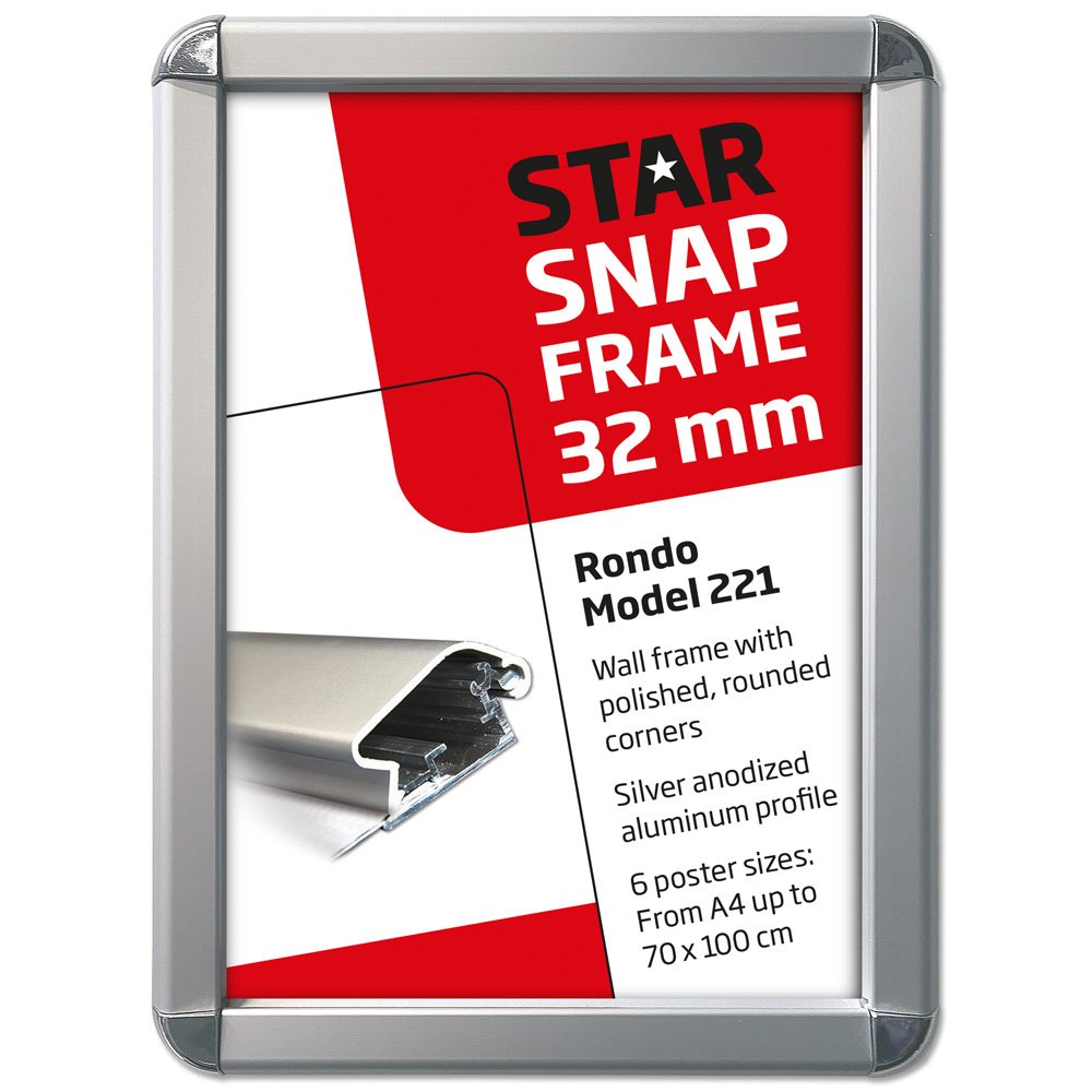 Snap Frame, Rondo, Silver, 32 mm aluminum profile, B2 - 50 x 70 cm ...
