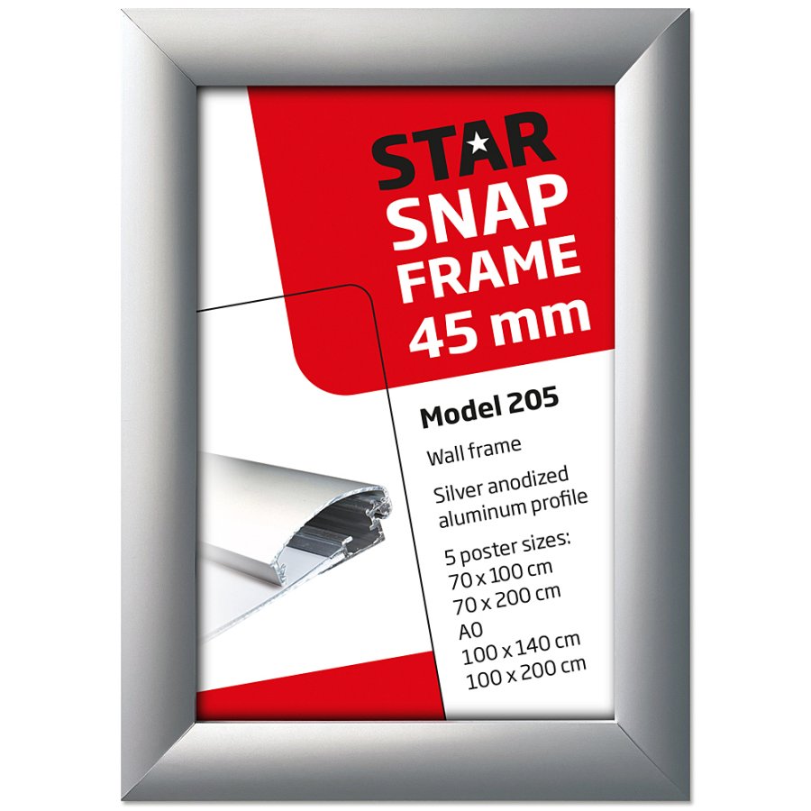 Alu snap frame, 45 mm, 70 x 100, silver