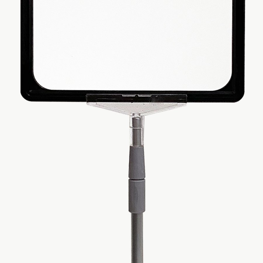 Double sided price frame, set w/alu base and pole, black A3 frame, cover sheet, height 84-103 cm