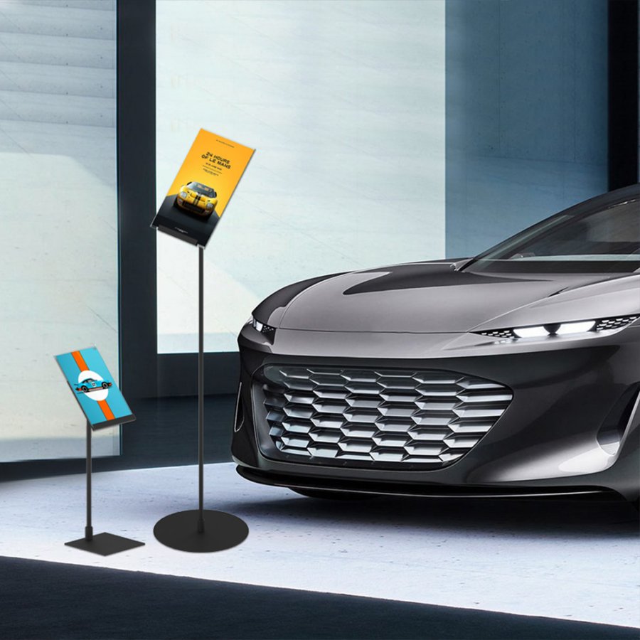 Design Stand floor, angled acrylic holder horisontal A4, black