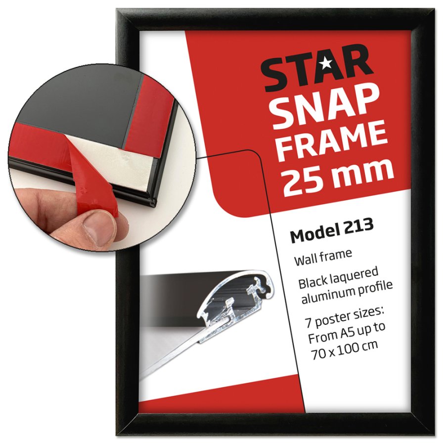 Klapramme, Fast Fix, (med tape), alu/sort, 25 mm profil, A5