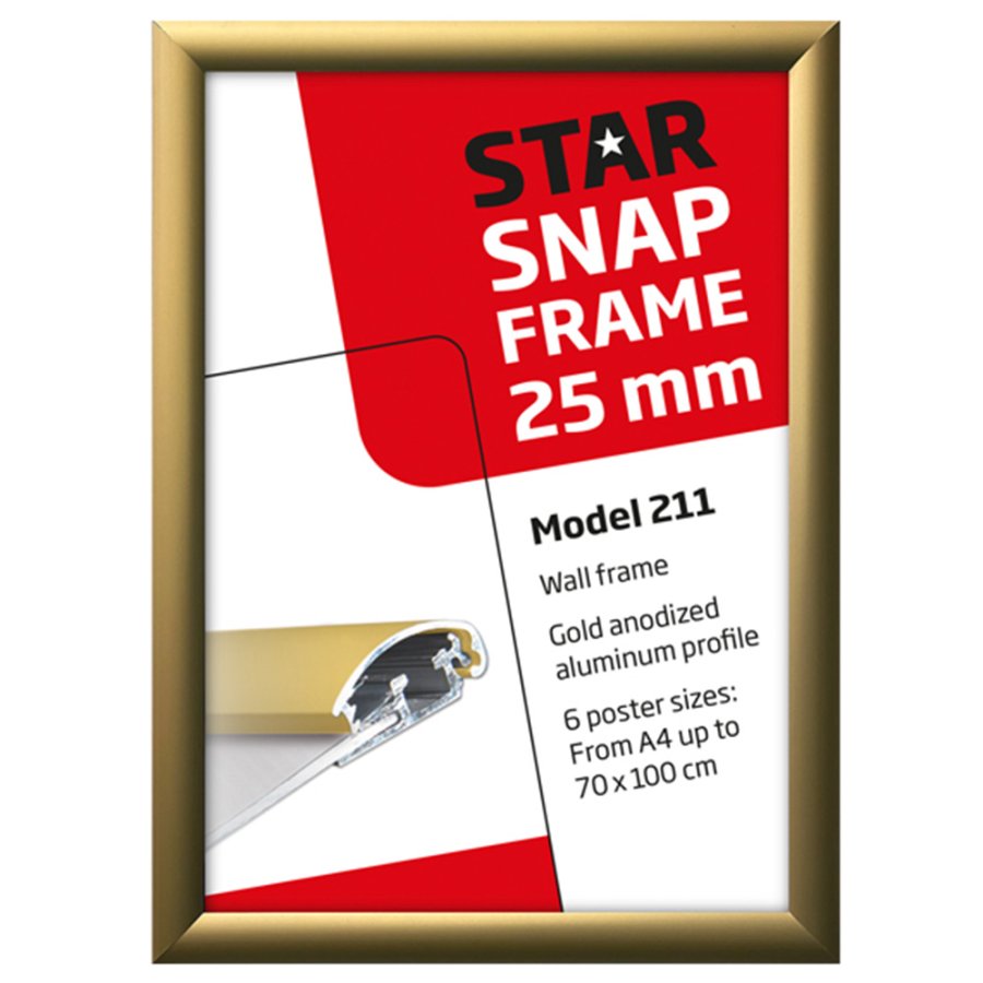 Alu snap frame 25 mm, 70 x 100, matt gold