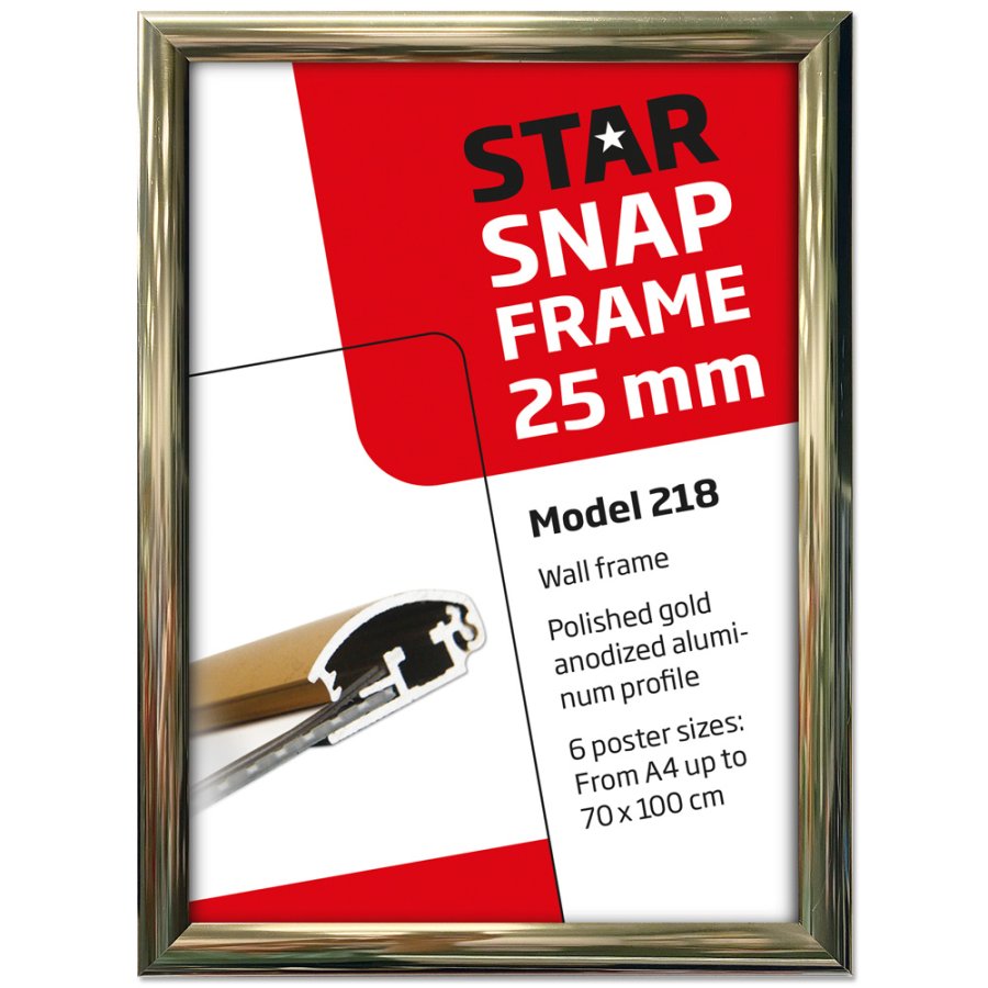 Alu snap frame 25 mm, 70 x 100, polished gold