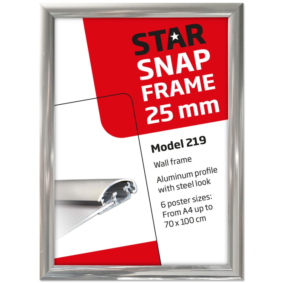 Alu snap frame 25 mm, A2, stainless steel look